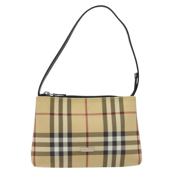 BURBERRY Nova Check Accessory Pouch PVC Beige Silver Auth 118331 - Picture 1 of 14